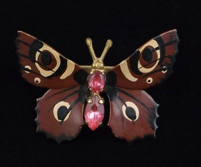 Vintage Enameled Rhinestone Czech Butterfly Brooch: excellent condition