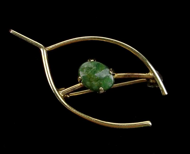 Mint Vintage 1960s 12kt GF Jade Wishbone Brooch (1 of 3)
