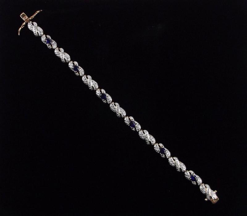 Mint Gold Ov Sterling Diamond Sapphire Bracelet 7.5" (1 of 4)