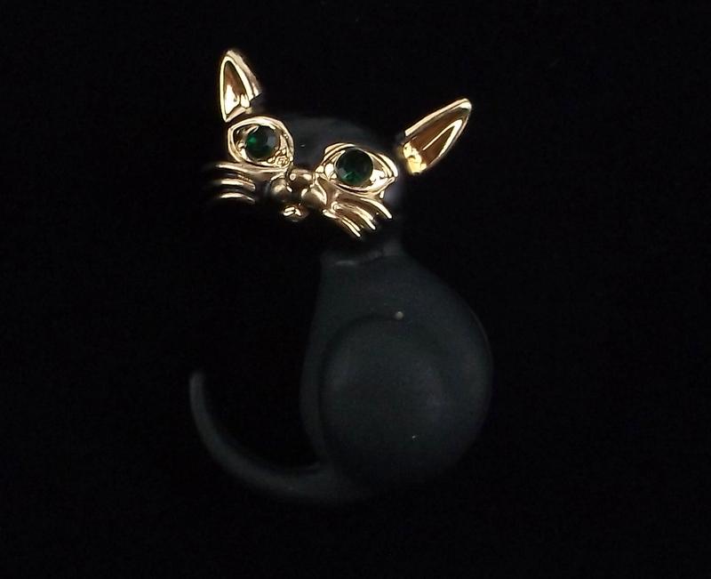 Mint Enameled Rhinestone Cat Brooch (1 of 2)