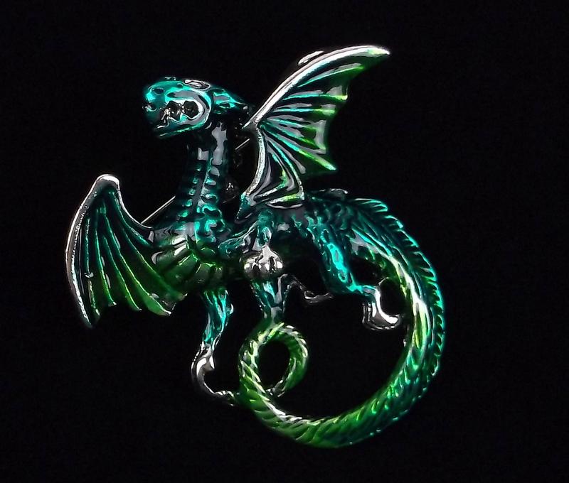 Mint Enameled Dragon Brooch (1 of 2)