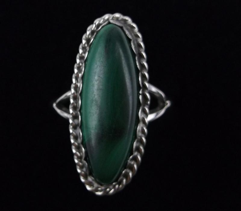 Navajo Akta Lakota Sterling Silver Malachite Ring 7.5 (1 of 2)