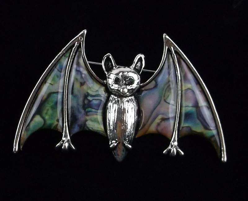 Mint Enameled Rhinestone Bat Brooch (1 of 2)