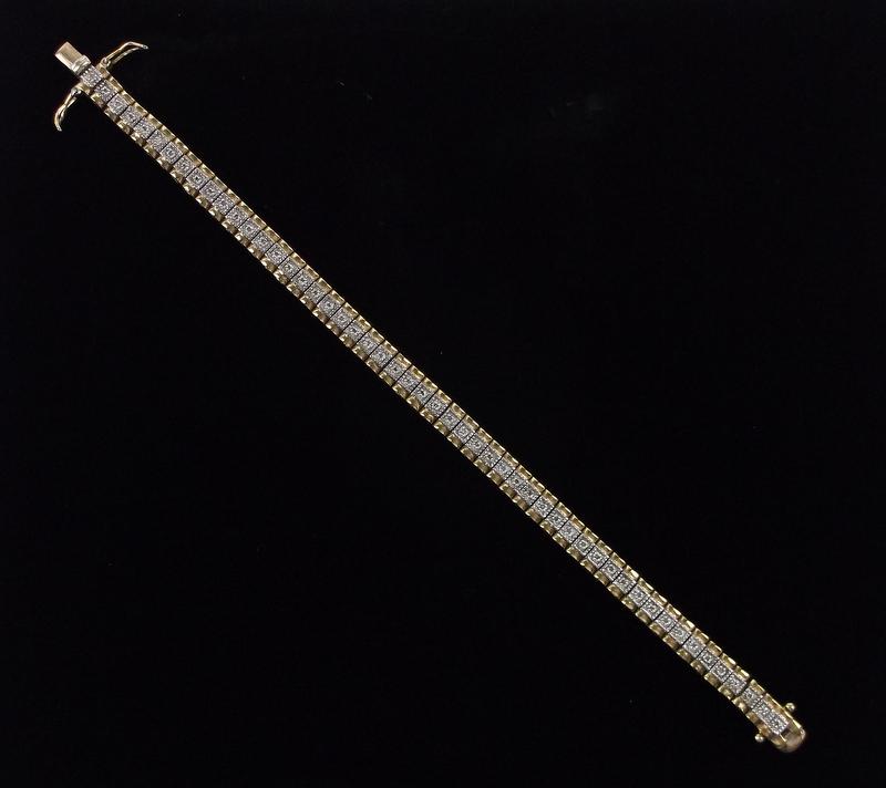 Heavy Gold Over Sterling Diamond Tennis Bracelet 7.5": Guaranteed Solid 925 Sterling Silver, in Excellent Condition