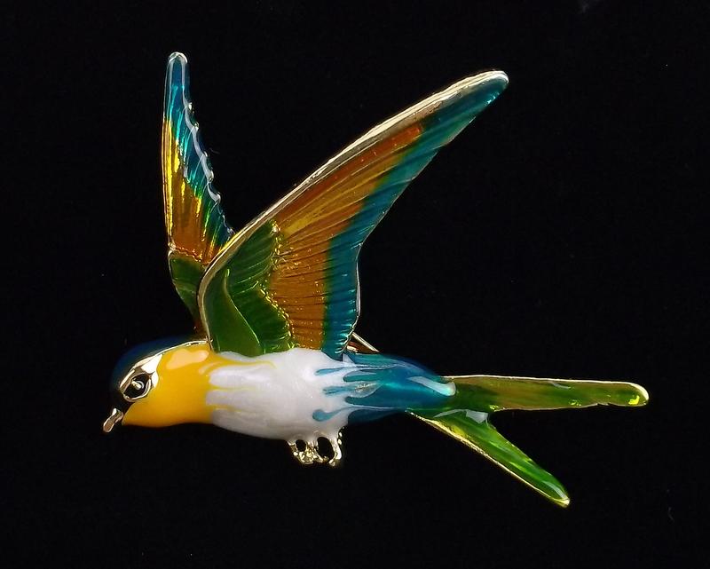 Mint Enameled Swallow Bird Brooch (1 of 2)