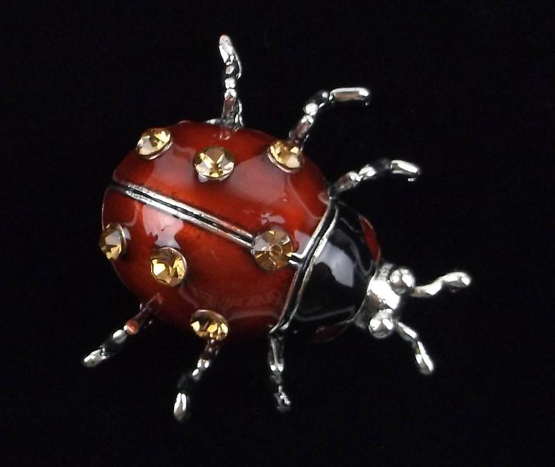 Big Mint Enameled Rhinestone Ladybug Brooch (1 of 2)