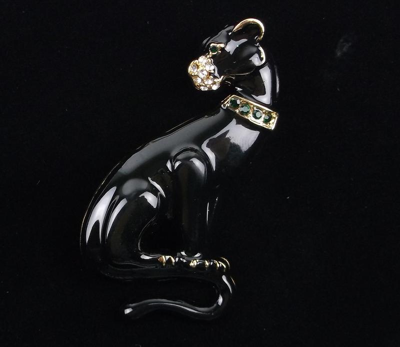 Mint Enameled Rhinestone Black Panther Brooch: Mint Condition, In Like New Condition, Perfect