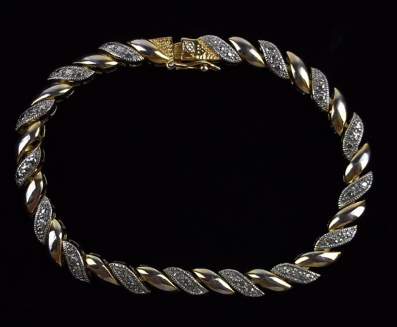 Vint Gold Over Sterling Diamond Tennis Bracelet 7.5": Guaranteed Solid 925 Sterling Silver, in Excellent Condition