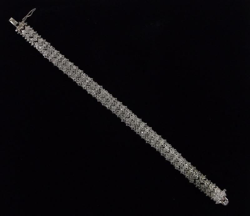 Stunn Vint Heavy Sterling Diamond Tennis Bracelet 7.5": Guaranteed Solid 925 Sterling Silver, in Excellent Condition