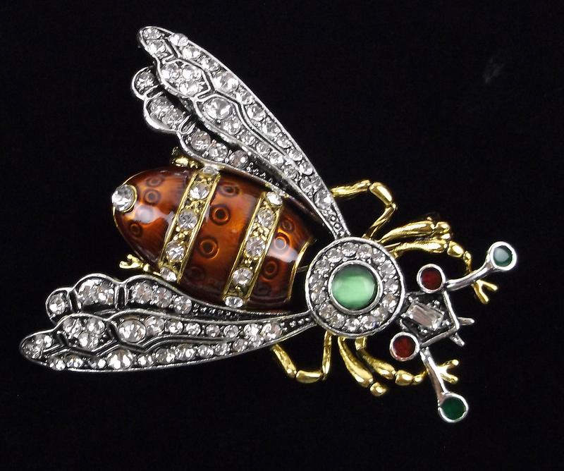 Big Mint Enameled Rhinestone Bee Insect Brooch (1 of 2)