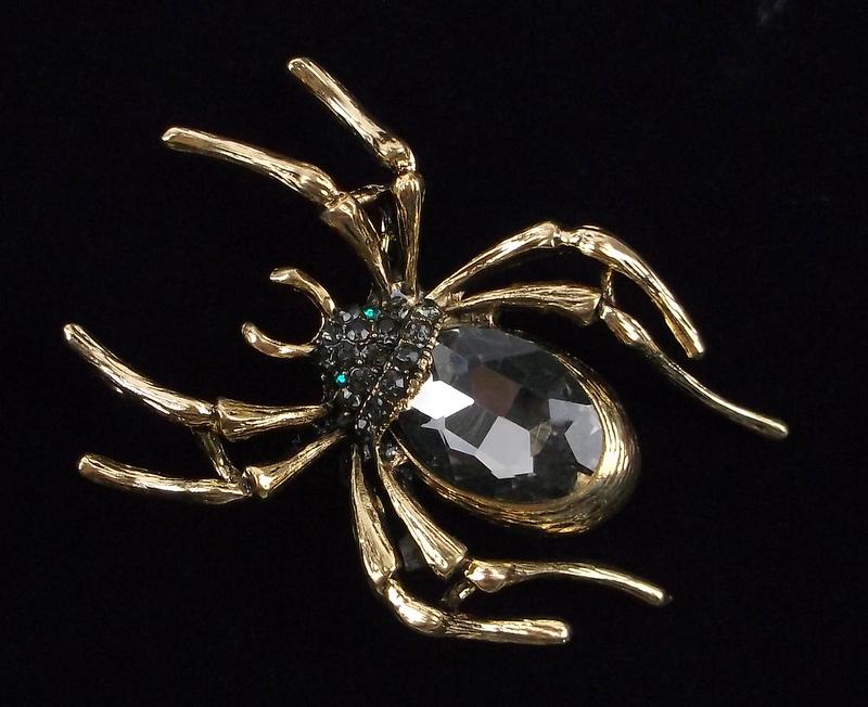 Mint Enameled Rhinestone Spider Brooch (1 of 2)