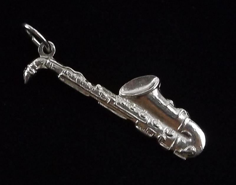 Mint Vintage 1960s Sterling Silver Saxophone Pendant: Guaranteed Solid 925 Sterling Silver, in Excellent Condition