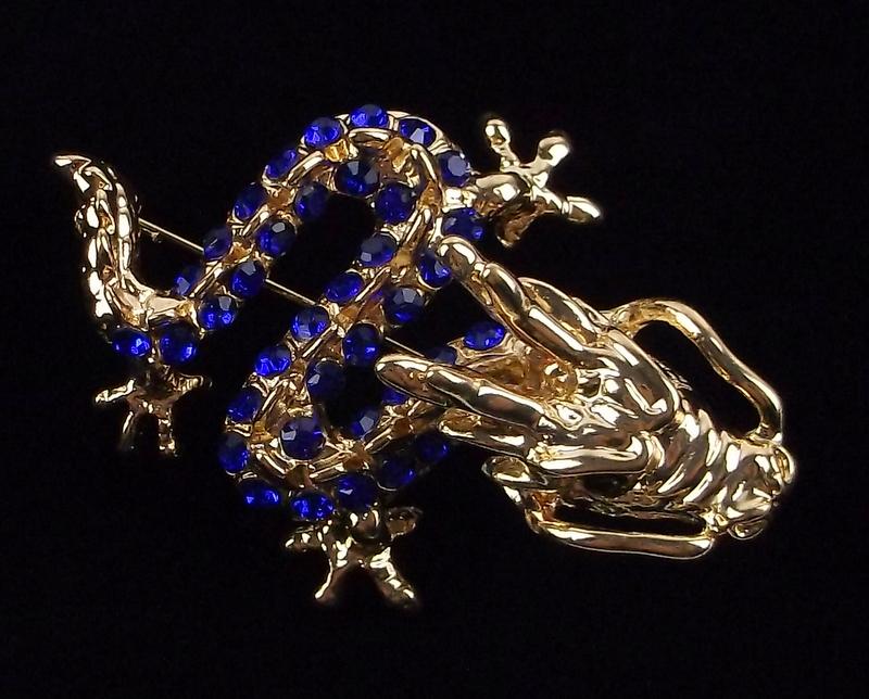 Mint Enameled Rhinestone Dragon Brooch Head Sways (1 of 2)