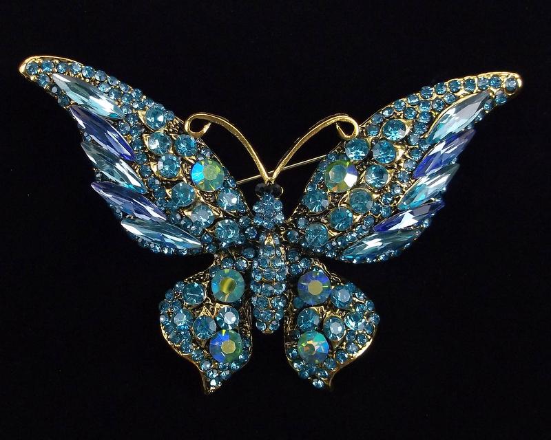 Big Mint Enameled Rhinestone Butterfly Brooch (1 of 2)