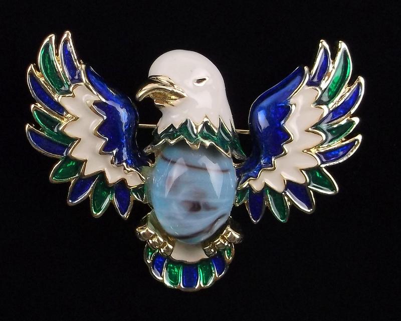 Mint Enameled Rhinestone Eagle Bird Brooch (1 of 2)