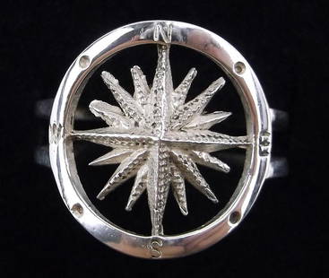 Mint Vintage Sterling Silver Compass Ring Size 7: Guaranteed Solid 925 Sterling Silver, in Excellent Condition