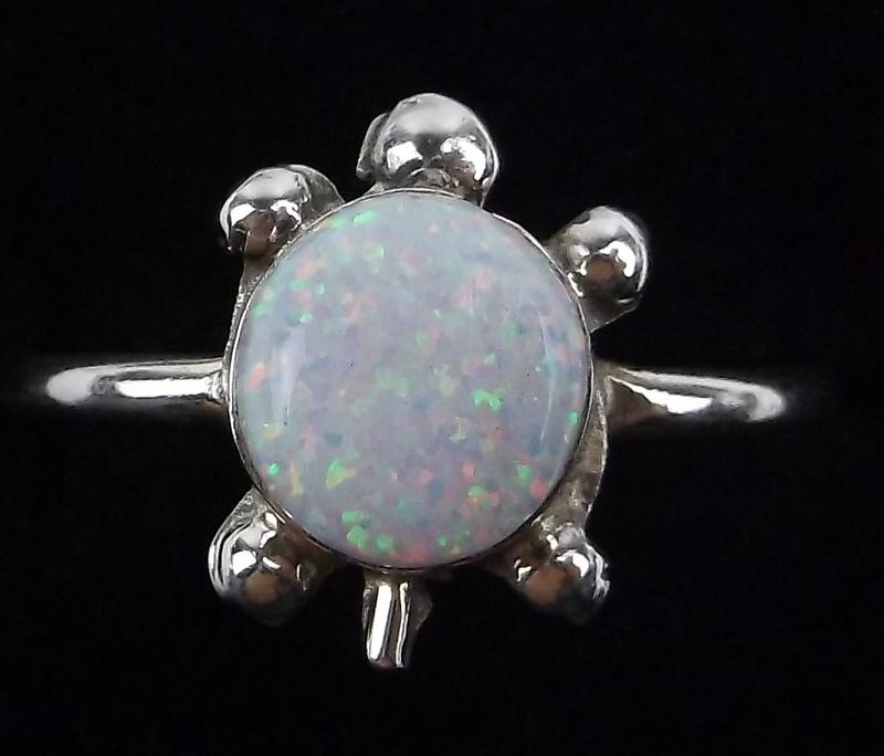 Zuni Trista Siow Sterling Silver Opal Turtle Ring 7.5 (1 of 2)