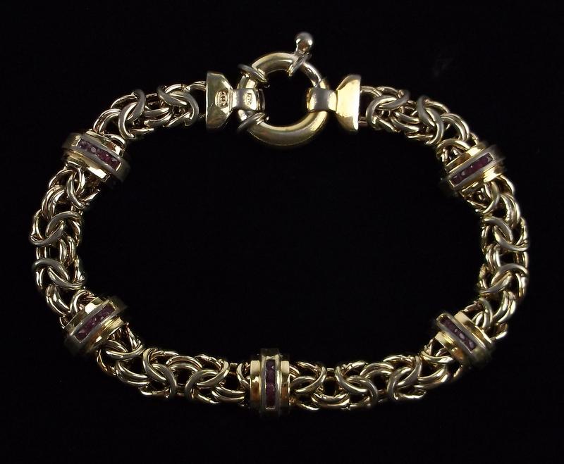Heavy Vint Gold Over Sterling Ruby Bracelet 7.5" AS IS (1 of 3)