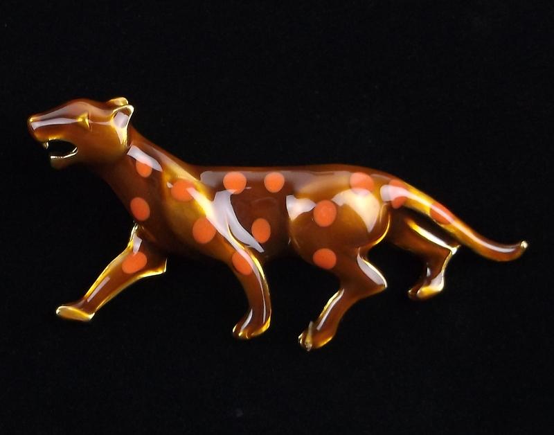 Mint Enameled Leopard Brooch (1 of 2)