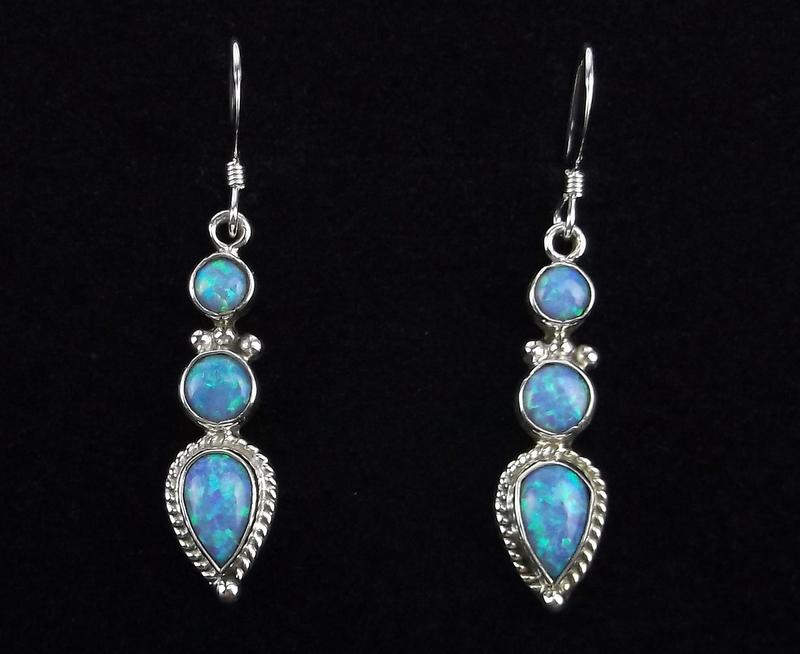Navajo Gary Shorty Sterling Silver Opal Drop Earrings (1 of 2)
