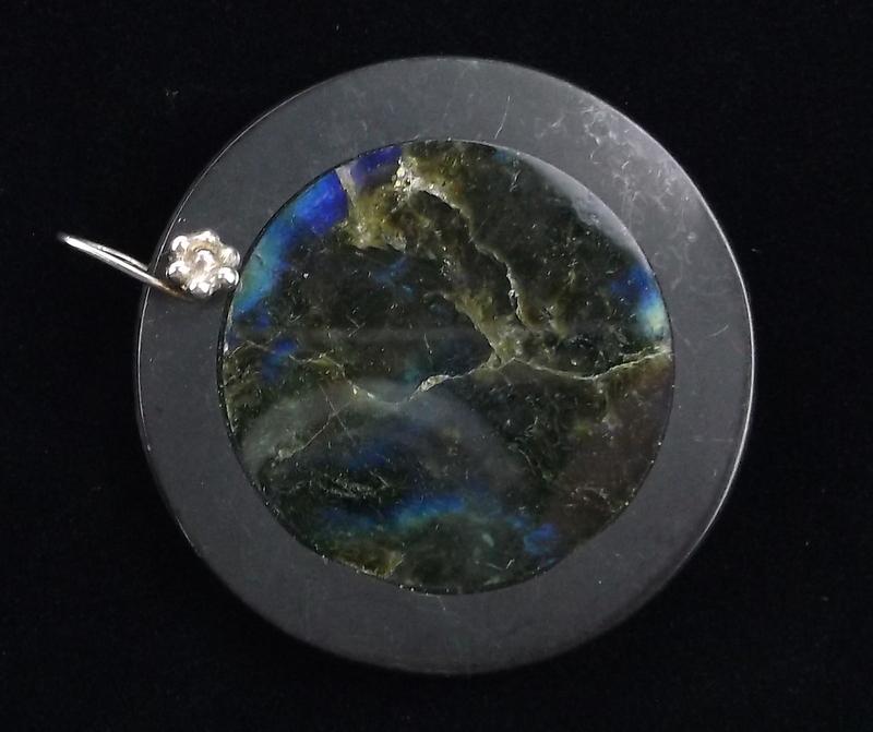 Mint Vintage Sterling Silver Labradorite Disc Pendant: Guaranteed Solid 925 Sterling Silver, in Excellent Condition