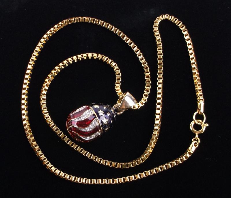 Mint Designer Rhinestone US Flag Egg Necklace 26" (1 of 2)