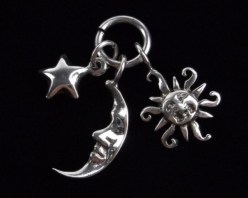 Mint Vintage Sterling Silver Sun Moon Star Pendant (1 of 2)
