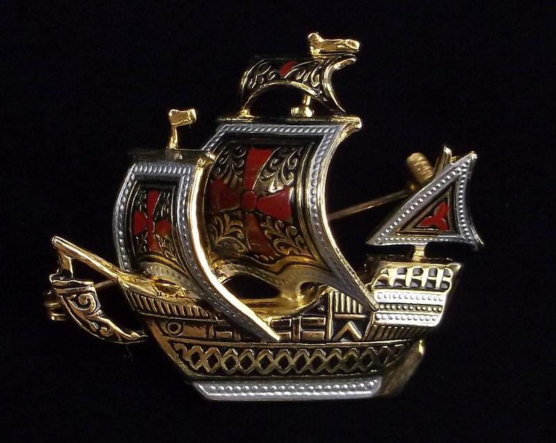 Mint Vintage 1960s Enameled Spanish Ship Brooch (1 of 3)