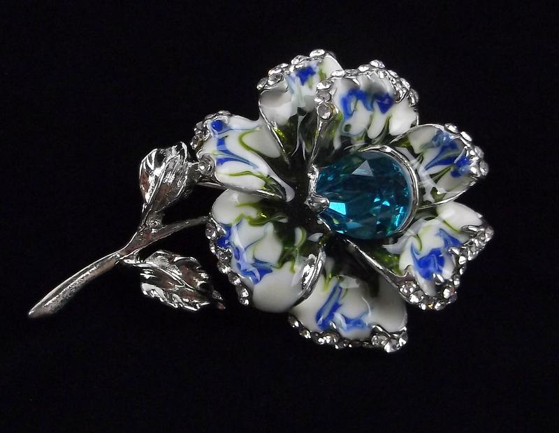 Mint Enameled Rhinestone Flower Brooch (1 of 2)