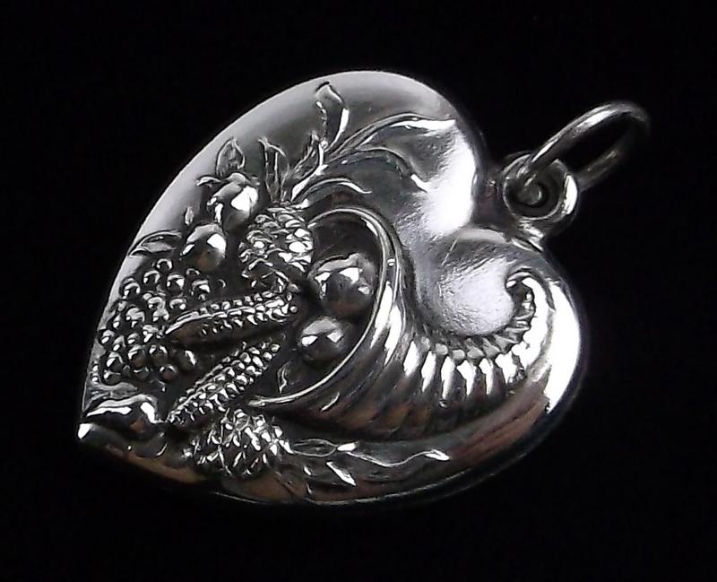 Mint Vint 1940s Sterling Puffy Heart Pendant Cornucopia: Guaranteed Solid 925 Sterling Silver, in Excellent Condition