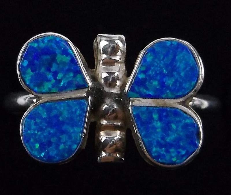Zuni Swain Charlie Sterling Opal Butterfly Ring 7.5 Silver (1 of 2)
