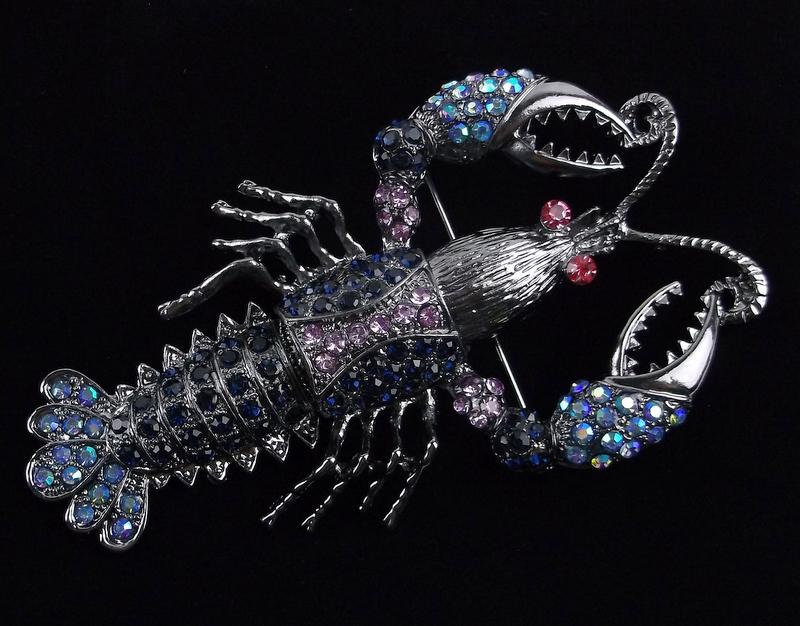 Big Mint Enameled Rhinestone Lobster Brooch (1 of 2)