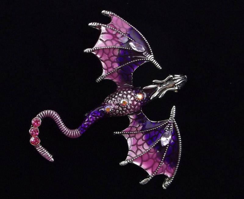 Mint Enameled Rhinestone Dragon Brooch (1 of 2)