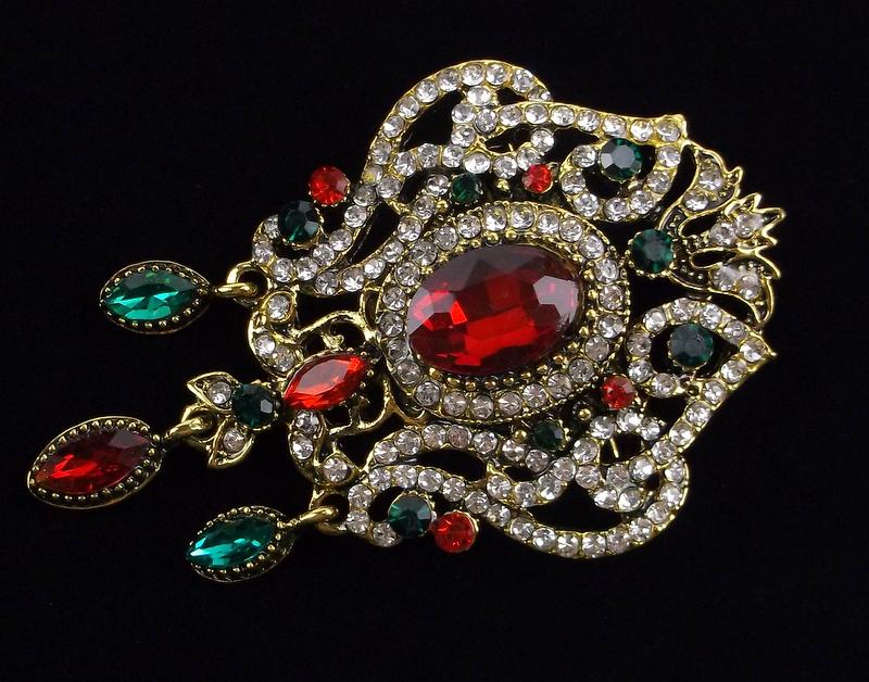 Mint Enameled Rhinestone Elegant Drop Brooch (1 of 2)