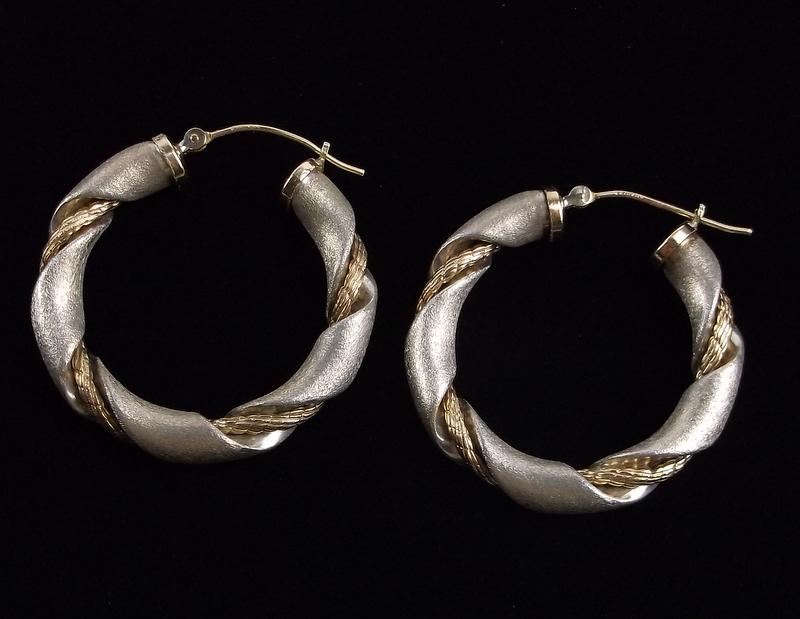 Mint Vintage Sterling Silver 14kt Gold Rope Earrings (1 of 3)