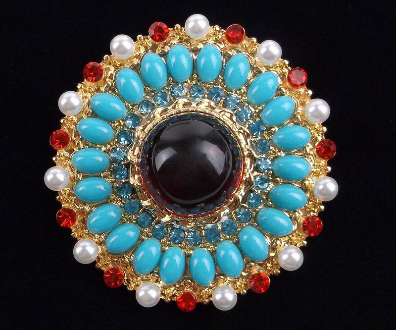 Mint Elegant Enameled Rhinestone Brooch (1 of 2)