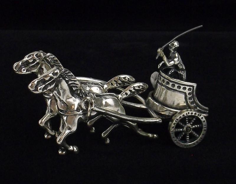 RARE Vintage STERLING SILVER Roman Horse Chariot (1 of 10)