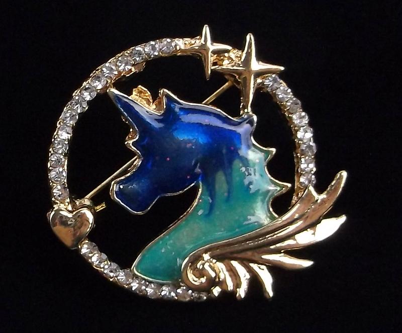 Mint Enameled Rhinestone Unicorn Pegasus Brooch (1 of 1)