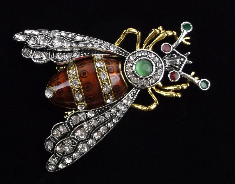 Big Mint Enameled Rhinestone Bee Insect Brooch (1 of 2)