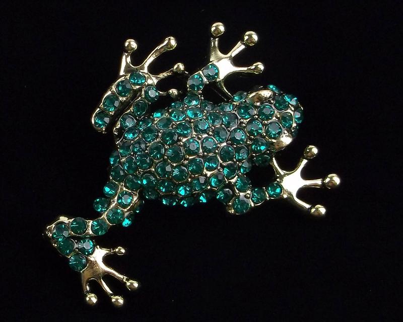 Mint Enameled Rhinestone Tree Frog Brooch (1 of 2)