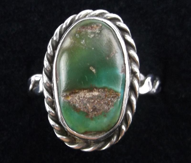Vint Navajo MM Rogers Sterling Turquoise Ring 5: handmade Genuine Navajo Sterling Silver in Excellent Condition