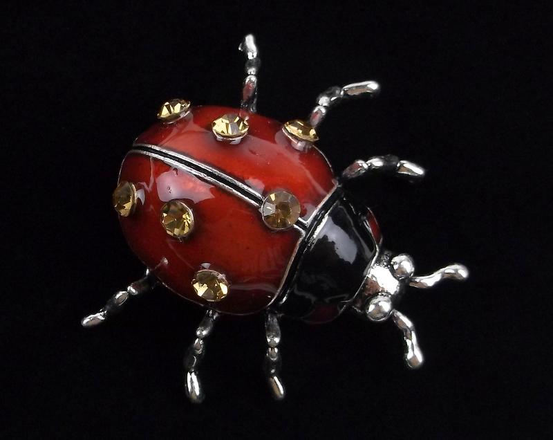 Big Mint Enameled Rhinestone Ladybug Brooch (1 of 2)