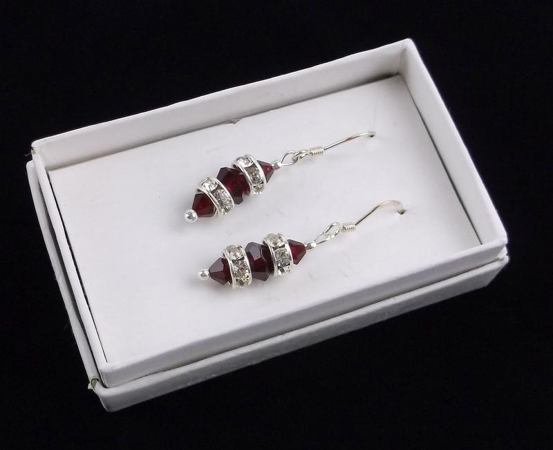 New Sterling Silver Ruby Red Crystal Drop Earrings (1 of 2)