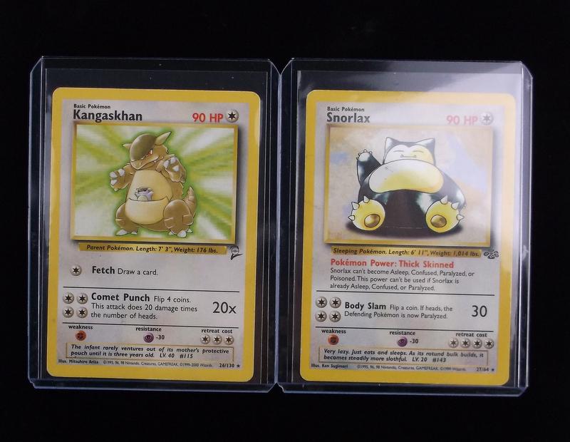 Vintage 1999-00 Pokemon Snorlax Kangaskhan Rares: A Vintage Pokemon Original Card in Top Loader and penny sleeve