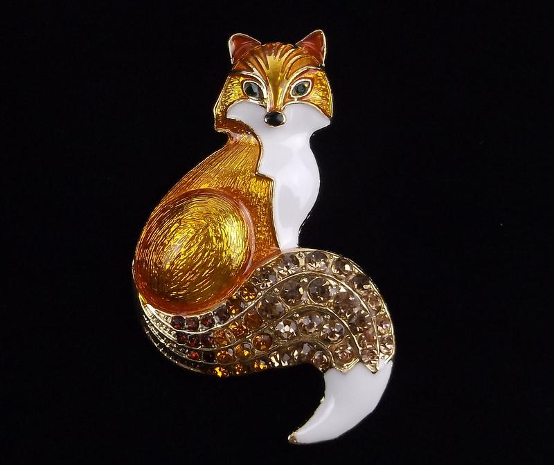 Mint Enameled Rhinestone Fox Brooch (1 of 2)