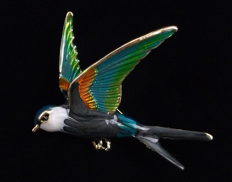 Mint Enameled Swallow Bird Brooch (1 of 2)