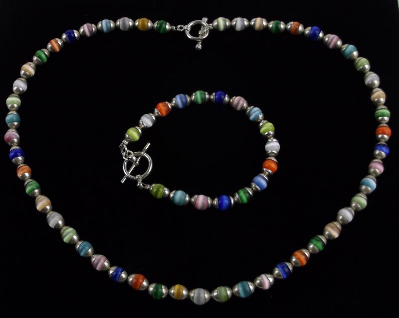 Mint Vint Sterling Gemstone Necklace Bracelet 7" 18" (1 of 3)