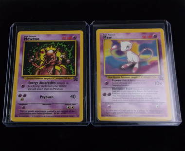 Vintage 2000 Pokemon Mew Mewtwo Promo Cards: A Vintage Pokemon Original Card in Top Loader and penny sleeve