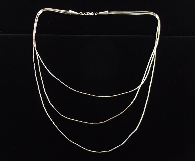 New Vintage Navajo Sterling Silver 3 Row Necklace 24" (1 of 3)