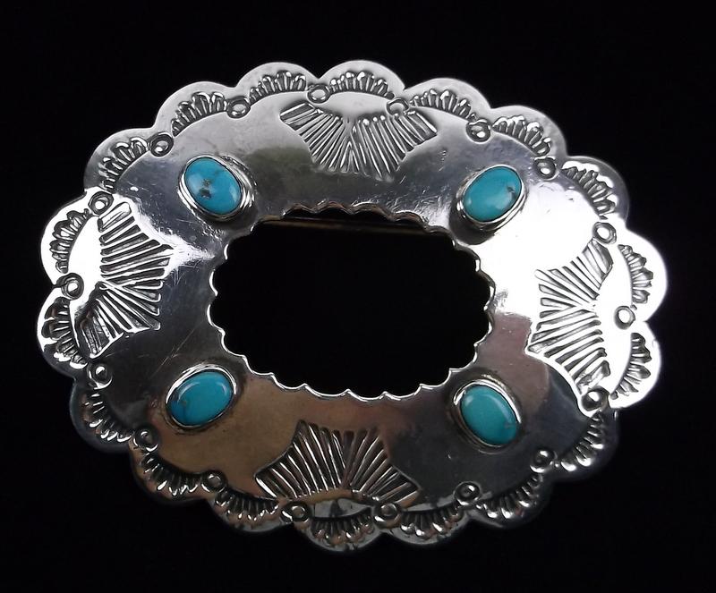 Mint Vintage Navajo Sterling Silver Turquoise Brooch (1 of 3)